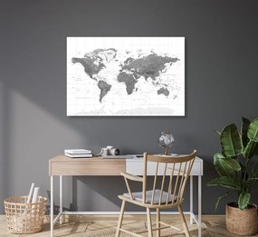 Εικόνα όμορφο παγκόσμιο χάρτη σε ασπρόμαυρο - 120x80