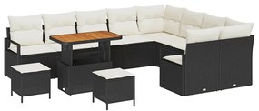 vidaXL Σετ Καναπέ Κήπου με μαξιλάρι 12 pcs Μαύρο Πολυ ράταν