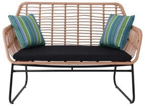 SALSA Καναπές Κήπου 2Θέσιος Μέταλλο Βαφή Μαύρο, Wicker Φυσικό, Μαξιλάρι Μαύρο 120x70x86cm