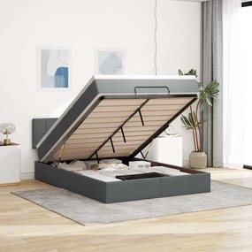 vidaXL Οθωμανικό κρεβάτι με στρώμα &amp; LEDs Μαύρο 140x200 cm Ύφασμα