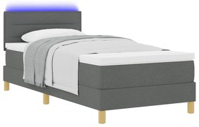 vidaXL Κρεβάτι με βαλίτσα και στρώμα & LED Σκούρο Γκρι 90x190 εκ. Ύφασμα