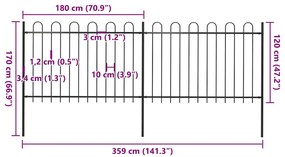 vidaXL Φράχτης Κήπου με Κορυφή από Ατσάλι 359 x 120 εκ. Μαύρος