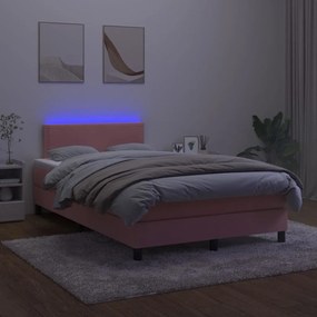 vidaXL Κρεβάτι Boxspring με Στρώμα &amp; LED Ροζ 120x200 εκ. Βελούδινο