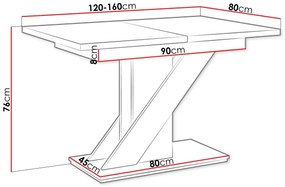 Τραπέζι Goodyear 105, Γυαλιστερό λευκό, Γυαλιστερό μαύρο, 76x80x120cm, 52 kg, Επιμήκυνση, Πλαστικοποιημένη μοριοσανίδα | Epipla1.gr