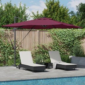 vidaXL Cantilever Roma Παράσολα με LED σε Μπορντό, 286 x 285 x 270 cm, Αλουμίνιο.