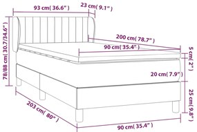 vidaXL Κρεβάτι Boxspring με Στρώμα Σκούρο Γκρι 90x200 εκ. Υφασμάτινο