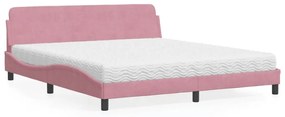 Κρεβάτι με Στρώμα Ροζ 180x200 εκ. Βελούδινο - Ροζ