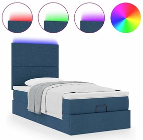 Οθωμανικό κρεβάτι με στρώμα &amp; LEDs Μπλε 100x200 cm Ύφασμα 3313905