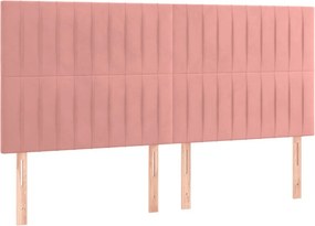 vidaXL Κρεβάτι Boxspring με Στρώμα Ροζ 200x200 εκ. Βελούδινο