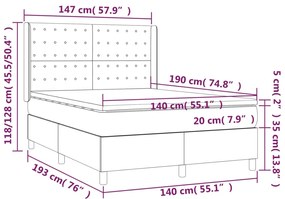 vidaXL Κρεβάτι Boxspring με Στρώμα Κρεμ 140x190 εκ. Υφασμάτινο