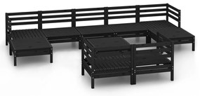 vidaXL Σαλόνι Κήπου Σετ 10 Τεμαχίων Μαύρο από Μασίφ Ξύλο Πεύκου