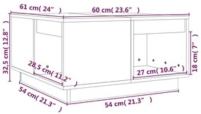 Τραπεζάκι Σαλονιού Λευκό 60x61x32,5 εκ από Μασίφ Ξύλο Πεύκου - Λευκό