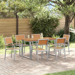 vidaXL Σέτ φαγητού για κήπο 7 pcs Γκρι και καφέ 140 x 80 x 75 cm
