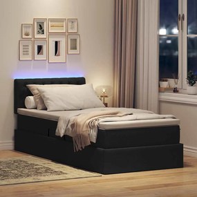 vidaXL LED Κρεβάτι αποθήκευσης με στρώμα Μαύρο 100 x 200 cm Ύφασμα