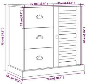 Ντουλάπι με Συρτάρια VIGO Λευκό 78x40x75 εκ. Μασίφ Ξύλο Πεύκου - Λευκό