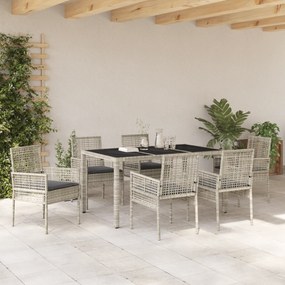 vidaXL Σετ Εξωτερικής Τραπεζαρίας 7 Τεμαχίων με Μαξιλάρια Ανοιχτό Γκρι Πολυ Ράταν