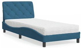 vidaXL Κρεβάτι με Στρώμα Μπλε 90 x 200 εκ. Βελούδινος