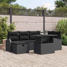 vidaXL Σετ Καναπέ Κήπου με μαξιλάρι 7 pcs Μαύρο Πολυ ράταν