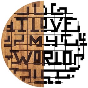Διακοσμητικό Τοίχου I Love My World 899SKL2317 Φ56cm Walnut-Black Wallity Μέταλλο,Ξύλο