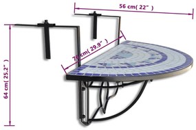 vidaXL Τραπέζι Μπαλκονιού Κρεμαστό «Μωσαϊκό» Μπλε και Λευκό