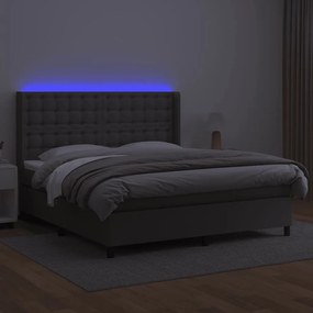 vidaXL Κρεβάτι Boxspring με Στρώμα & LED Γκρι 180x200 εκ. Συνθ. Δέρμα