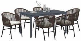 vidaXL Σέτ φαγητού για κήπο 7 pcs Καφέ Πολυ ράταν