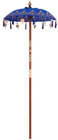 vidaXL Ομπρέλα με Βάση Μπλε, Καφέ 250 cm Βαμβάκι, Ξύλο