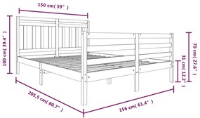 vidaXL Πλαίσιο Κρεβατιού 150 x 200 εκ. Μασίφ Ξύλο King Size