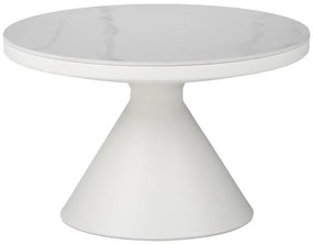 Τραπεζάκι σαλονιού Coozlin Inart sintered stone σε απόχρωση λευκό μαρμάρου με λευκό μέταλλο Φ70x40εκ 70x70x40 εκ.