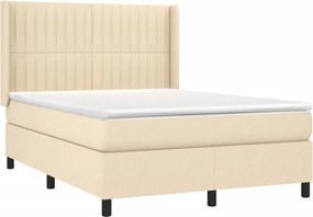 vidaXL Κρεβάτι Boxspring με Στρώμα &amp; LED Κρεμ 140x200 εκ. Υφασμάτινο