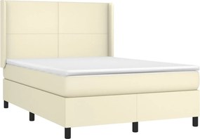 vidaXL Κρεβάτι Boxspring με Στρώμα &amp; LED Κρεμ 140x190 εκ. Συνθ. Δέρμα