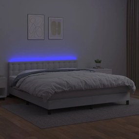 vidaXL Κρεβάτι Boxspring με Στρώμα & LED Λευκό 180x200 εκ. Συνθ. Δέρμα