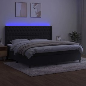 vidaXL Κρεβάτι Boxspring με Στρώμα &amp; LED Μαύρο 200x200 εκ. Βελούδινο