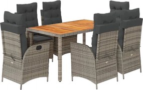 vidaXL Σετ Τραπεζαρίας Κήπου 7 τεμ. Γκρι Συνθ. Ρατάν με Μαξιλάρια