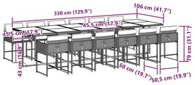 vidaXL Σετ Τραπεζαρίας Κήπου 13τεμ. Μαύρο από Συνθ. Ρατάν με Μαξιλάρια