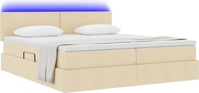 vidaXL LED Κρεβάτι αποθήκευσης με στρώμα Κρέμ 180 x 200 cm Ύφασμα
