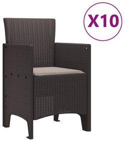 vidaXL Σετ τραπεζαρίας 11 τεμαχίων με ταπετσαρίες Καφέ Πολυ ράταν
