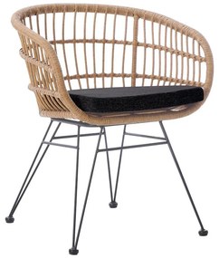 Καρέκλα - Πολυθρόνα Naoki με μαξιλάρι pe rattan σε φυσικό και μαύρα μεταλλικά πόδια 63x61x79 εκ. 63x61x79 εκ.