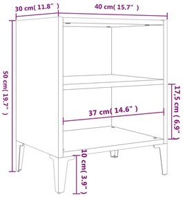 vidaXL Κομοδίνο Γκρι Sonoma 40 x 30 x 50 εκ. με Μεταλλικά Πόδια