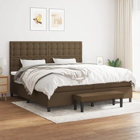 Κρεβάτι Boxspring με Στρώμα Σκούρο Καφέ 200x200 εκ. Υφασμάτινο - Καφέ