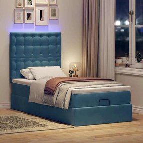 VidaXL Οθωμανικό κρεβάτι με στρώματα & LEDs Σκούρο μπλε Βελούδο