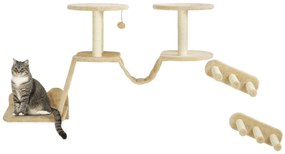 Σετ σκάλες για γάτες PawHut, τοποθέτηση σε τοίχο και οροφή, για γάτες έως 5 kg, μπεζ