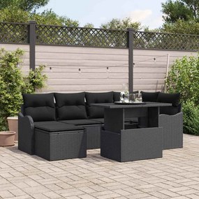 vidaXL Σετ Καναπέ Κήπου με μαξιλάρι 7 pcs Μαύρο Πολυ ράταν