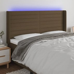 Κεφαλάρι Κρεβατιού LED Σκούρο Καφέ 203x16x118/128εκ. Υφασμάτινο 3124213