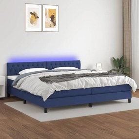 Κρεβάτι Boxspring με Στρώμα &amp; LED Μπλε 200x200 εκ. Υφασμάτινο - Μπλε