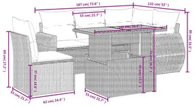 vidaXL Καναπές Κήπου 6 Τεμαχίων Μαύρο από Συνθετικό Ρατάν με Μαξιλάρια