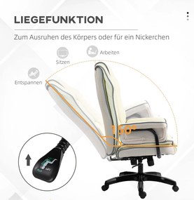 Vinsetto Ergonomική καρέκλα γραφείου, έξτρα επενδεδυμένη, λειτουργία ανάκλισης, δερματίνη, 76x80x118-124 cm, Κρεμ