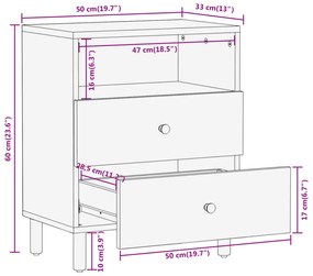 Κομοδίνο 50 x 33 x 60 εκ. από Μασίφ Ξύλο Ακακίας - Καφέ