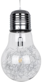 LAMP 01677 Μοντέρνο Κρεμαστό Φωτιστικό Οροφής Μονόφωτο Ασημί Νίκελ Μεταλλικό Διάφανο Γυαλί Φ30 x Υ52cm