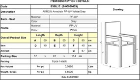 AKRON Πολυθρόνα PP-UV Άσπρο - Γκρι   1τμχ